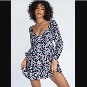Princess Polly Kassie Black Floral Long Sleeve Mini Dress 0
